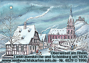 Oberwesel am Rhein, Liebfrauenkirche und Schnburg um 1835