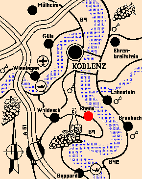 Lageplan Rhens bei Koblenz und Umgebung