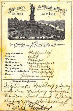 Alte Ansichtskarte vom Niederwalddenkmal, am 20. 7. 1897 verschickt. Loreley-Galerie, Oberwesel